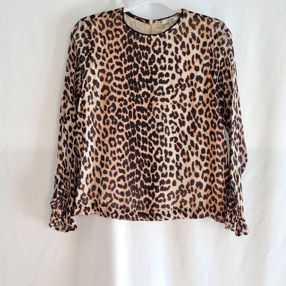 Ganni Mullin Georgette Animal Print Blouse - Size 36 - Picture 1 of 12